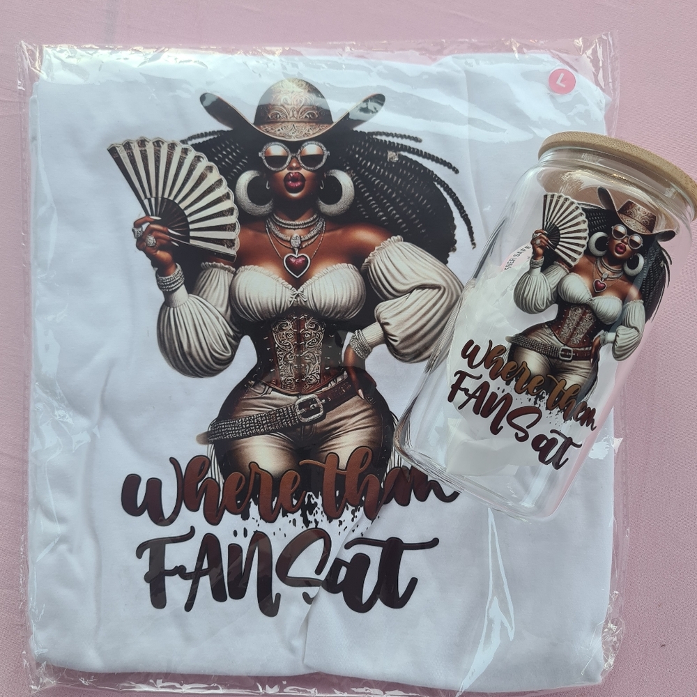 White Graphic T-Shirt and Glass Set